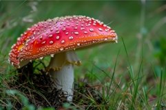 Majestic red amanita mushroom in natural setting Product Image 1