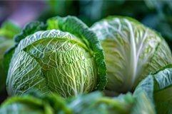 Fresh green cabbage heads in natural light Product Image 1