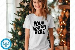 Bella Canvas 3001 Christmas, Woman white Tshirt Mockup Product Image 1