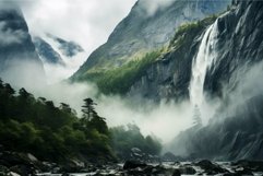 Majestic waterfall in misty mountain landscape Product Image 1