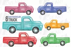 Watercolor colorful truck clip art. Printable pickup cars Product Image 1