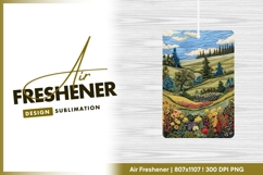 Embroidered landscape scenery with flowers air freshener png Product Image 1