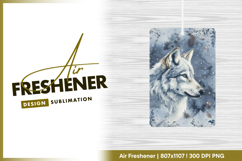 Watercolor wolf portrait on snowy background Air Freshener Product Image 1