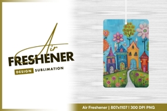 Whimsical Colorful Houses and Flowers on air freshener Product Image 1