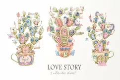 Watercolor cactus png clipart. Nursery hedgehogs love story Product Image 1