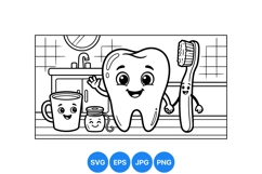Cute Cartoon Toothbrush And Tooth Clipart Design Product Image 1