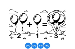 Black and White Balloon Math Illustration for Kids Learning Product Image 1