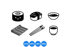 Minimalist Black and White Sushi Icon Illustrations Product Image 1
