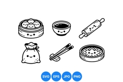 Cute Asian Dim Sum Cartoon Clipart Design Product Image 1