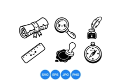 Retro Study Stationery Icon For Education Use Product Image 1