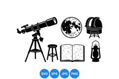 Vintage Astronomy Telescope And Moon Clipart Product Image 1