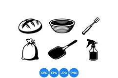 Black And White Bread Baking Tools Clipart Product Image 1