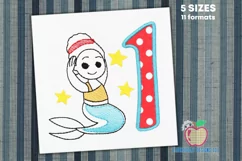 Little Cute Mermaid Sitting Near One Embroidery Design Product Image 1