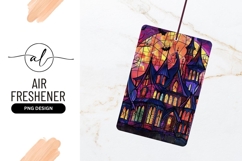 Stained Glass Haunted House with Bats Against Sunset Sky Product Image 1