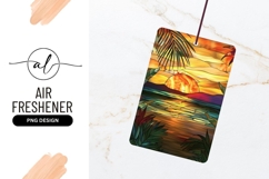 Stained Glass Sunset Over Ocean with Tropical Foliage Product Image 1