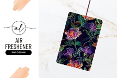 Floral Pattern with Neon Outlined Flowers and Leaves on Dark Product Image 1