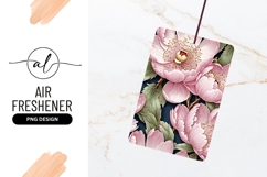 Pink Peony Flowers with Green Leaves on Dark Blue Background Product Image 1
