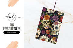 Sugar Skulls and Floral Arrangement on Dark Blue Background Product Image 1