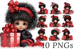 Christmas Chibi African American Girl PNG Bundle 10 Product Image 1