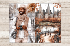 GlamArtZhanna, urban fall journal, african american, woman ephemera, taxi cab spice, brownstone fall, wet pavement, gutter rain rust, skyscraper fall, golden hour,  alleyway autumn, travel scrapbook, leaf collage