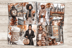 GlamArtZhanna, urban fall journal, african american, woman ephemera, taxi cab spice, brownstone fall, wet pavement, gutter rain rust, skyscraper fall, golden hour,  alleyway autumn, travel scrapbook, leaf collage