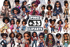 Afro Chibi Girls Fashion Clipart, Cute Black Girl PNG Bundle Product Image 1
