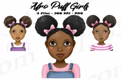 Little Black Girls With Afro Puffs African Clipart PNG Product Image 1