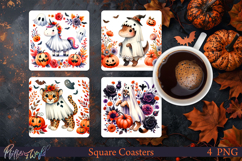 Halloween Square Coasters | Unicorn and Dino Product Image 1