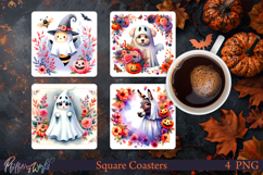 Halloween Square Coasters | Bee and Dog and Cat Product Image 1