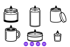 Six burning candle jar and mug icons vector Product Image 1
