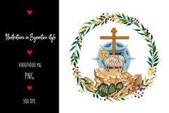 christening, vintage, religious, icon, communion, faith, sacrament, saviour, epiphany, christian, evangelical, orthodox, greek, art, saint, holy, king, baptism, confirmation, floral, religion, wreath, illustration, god, blessing, byzantine