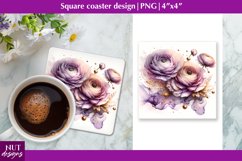 Lilac flowers coaster Watercolor Floral coaster PNG Product Image 1