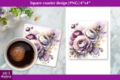 Lilac flowers coaster Watercolor Floral coaster PNG Product Image 1