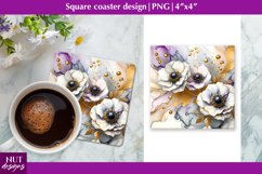Flowers coaster with gold coaster PNG Anemone sublimation Product Image 1