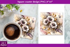 Flowers coaster with gold coaster PNG Anemone sublimation Product Image 1