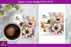 Flowers coaster with gold coaster PNG Anemone sublimation Product Image 1