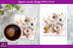 Flowers coaster with gold coaster PNG Anemone sublimation Product Image 1