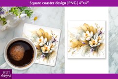 Flowers coaster with gold coaster PNG Crocus sublimation Product Image 1