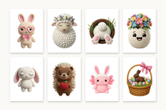 74 Knitted Easter PNG Clipart, 3D Crochet Bunny Product Image 4