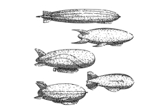 airship set sketch hand drawn vector Product Image 1