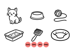 Line Art Cat Care Illustrations for Pet Projects Product Image 1