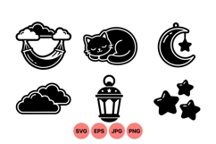 Cute Nighttime Vector Icons For Kids And Crafts Product Image 1