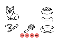 Line Art Corgi Dog And Pet Accessories Design Product Image 1