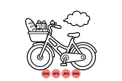 Black and White Bike Clipart With Basket Illustration Product Image 1