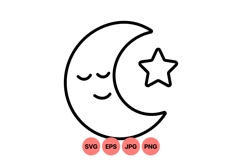 Minimal Sleeping Moon And Star Line Art Svg Product Image 1