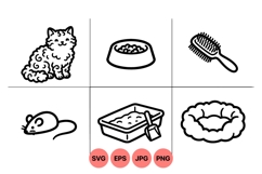 Vector Cat Care Icons for Pet Grooming Design Product Image 1