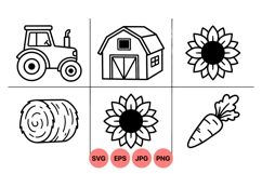 Black and White Farm Life Clipart Illustration Product Image 1