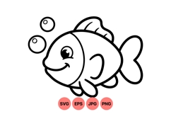 Cute Cartoon Fish Outline Svg For Kids Crafts Product Image 1