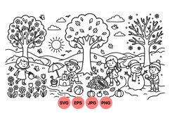 Seasonal Kids Activity Black And White Clipart Product Image 1