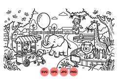 Zoo Animals Line Art Clipart For Kids Coloring Product Image 1